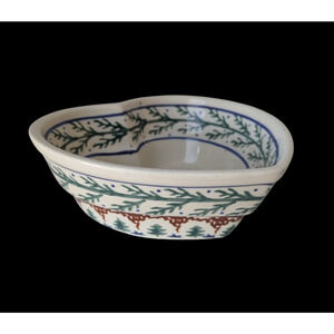 Boleslawiec Polish Pottery Heart Shaped Bowl Evergreen Tree Christmas Holiday